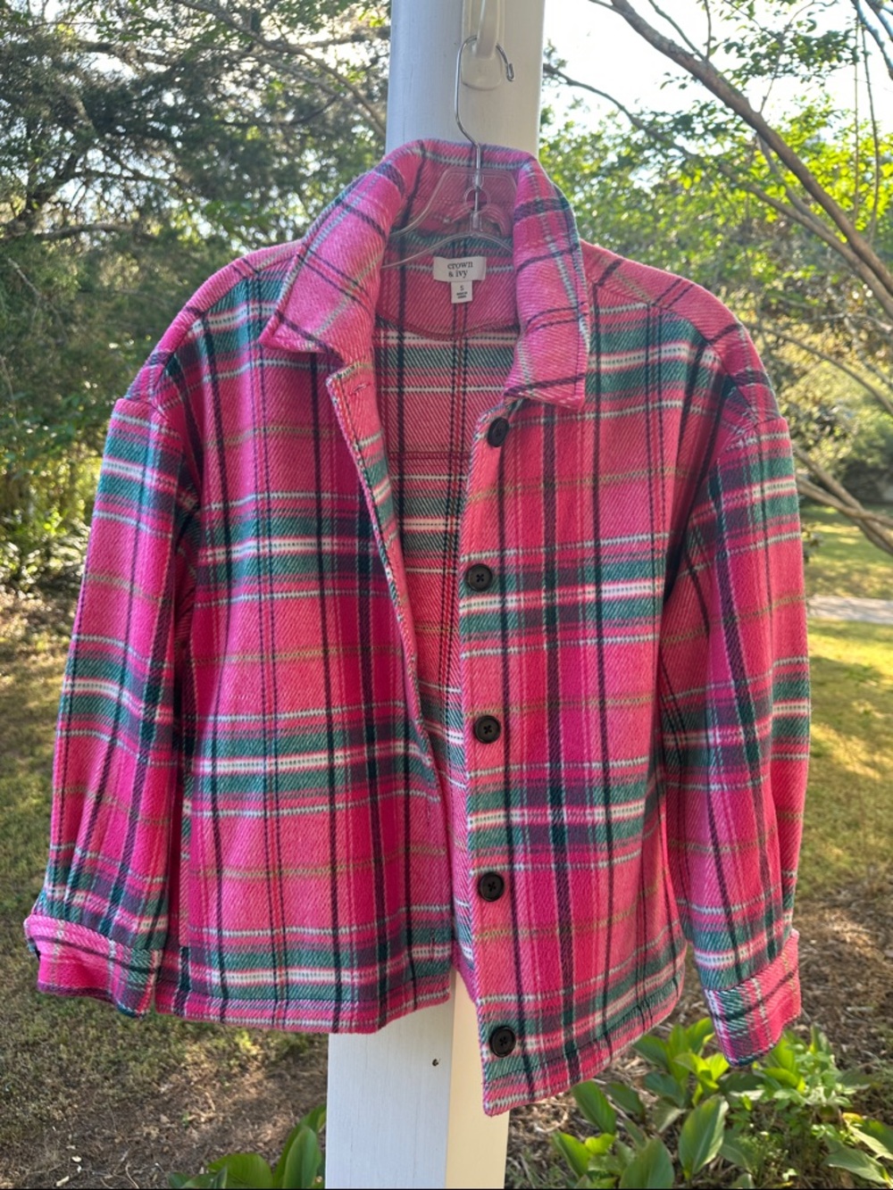 crown & ivy Pink Plaid Button-Front Jacket